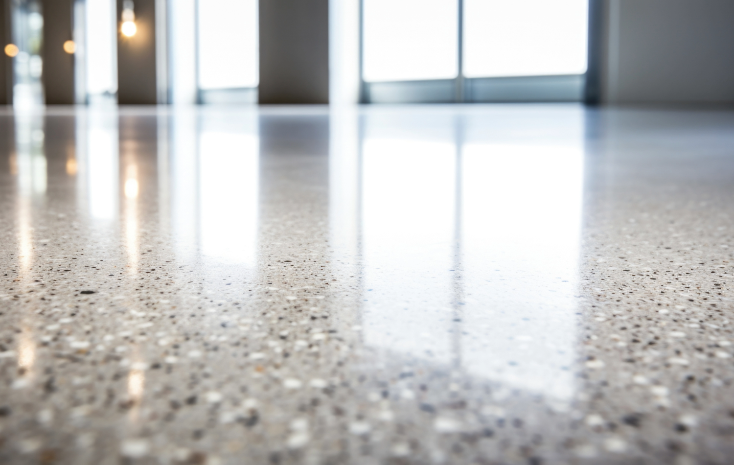 polished concrete floor hallway