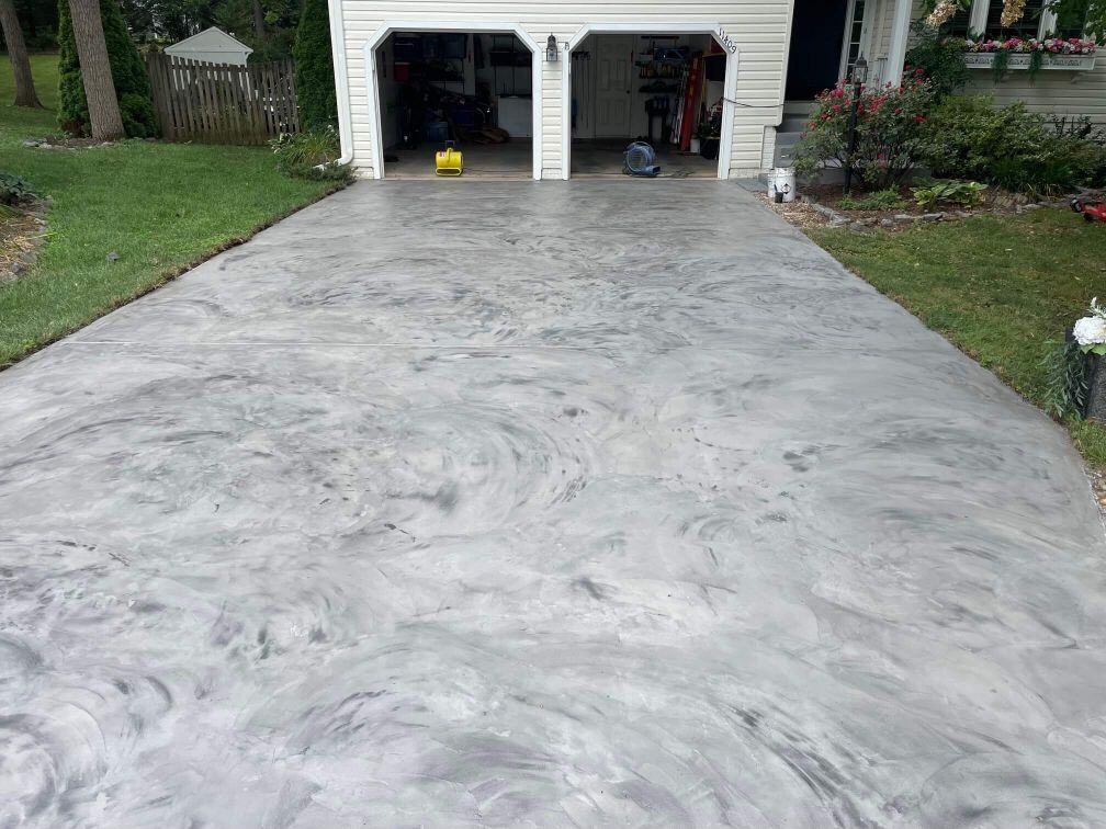 A driveway coated with acrylic cement epoxy in Hagerstown, Maryland.