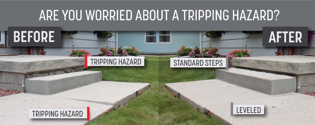 A graphic comparing the before and after polyjacking the concrete.