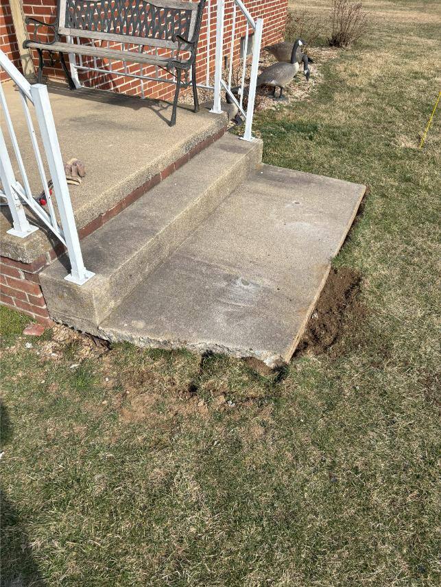 Concrete steps in Chambersburg repaired with polyjacking.