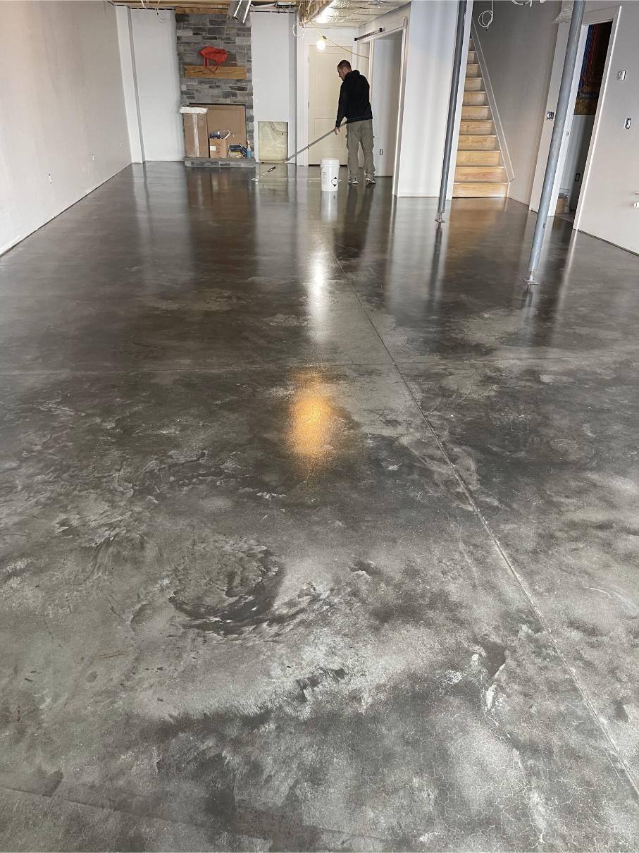 A basement in Marion, Pennsylvania. Its concrete floor was sealed with grind and seal.