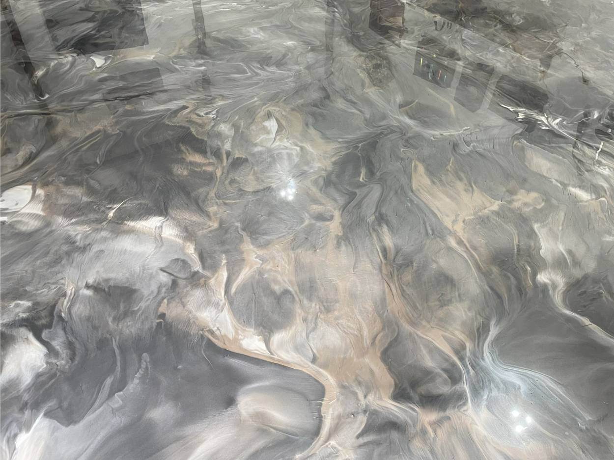 A close-up look at a metallic epoxy floor installed in Greencastle, PA.
