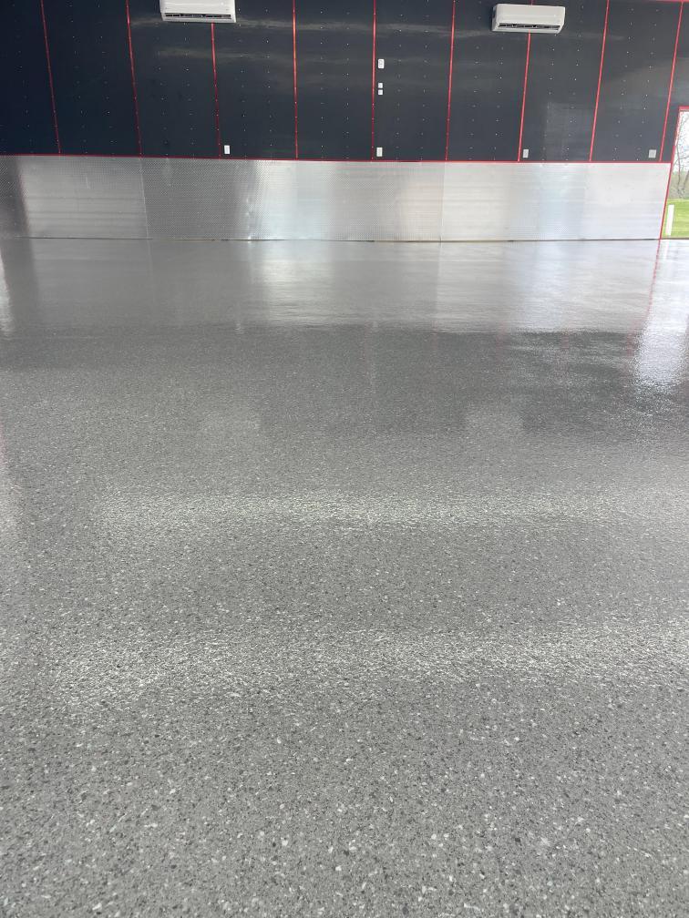 An airplane hangar in Martinsburg, West Virginia, with a paint chip epoxy floor coating.