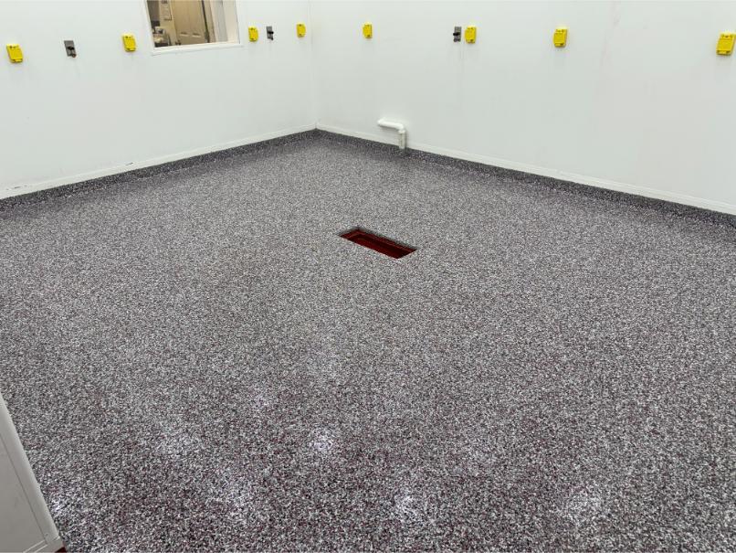 A floor in a Chambersburg grocery store, with a paint chip epoxy coating.