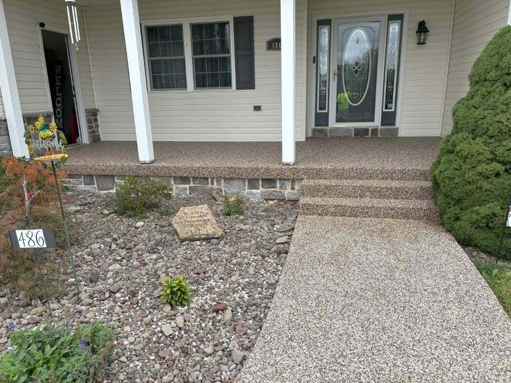 A river rock porch and sidewalk in Chambersburg, Pennsylvania.