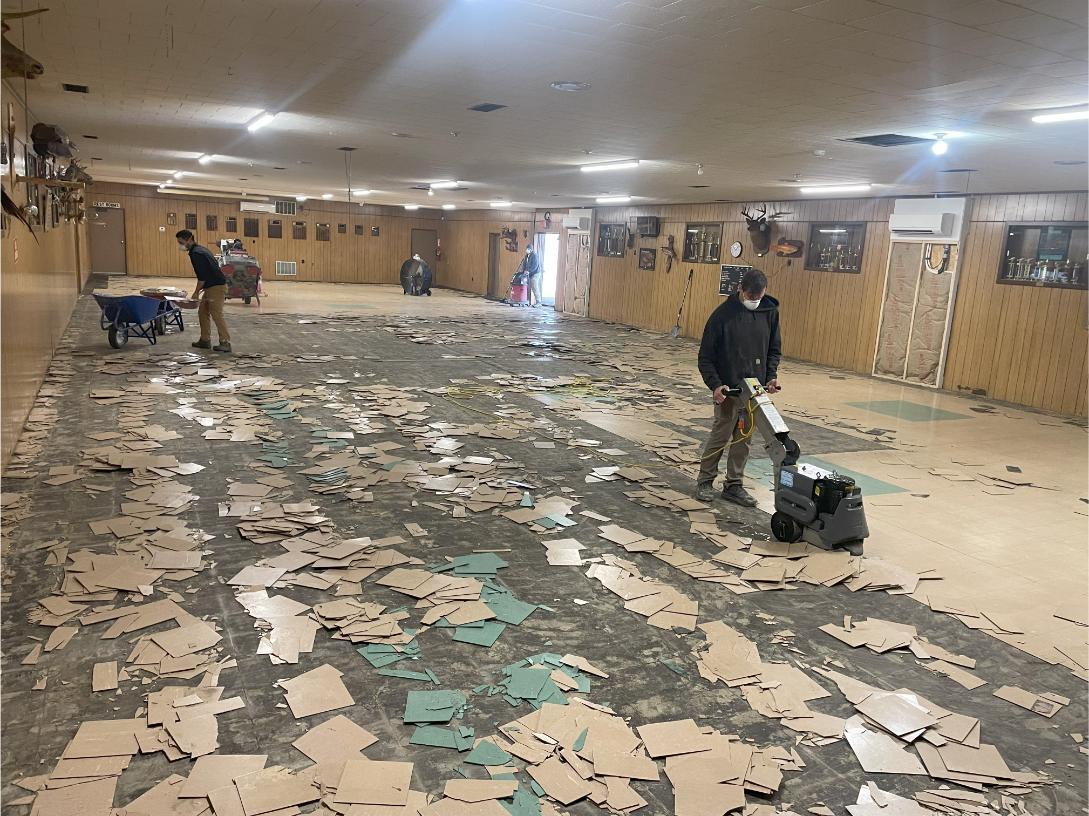 Demoing the tile over a concrete floor in Chambersburg, PA.