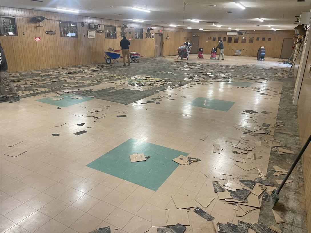Prepping and demoing old tile at a business in Chambersburg, Pennsylvania.