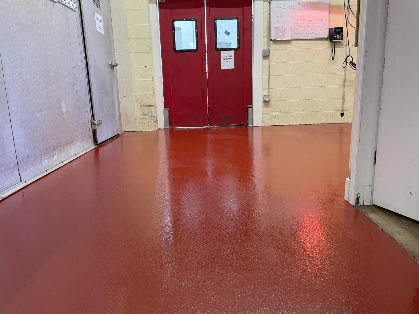 A close-up look at a food grade coating installed in a butcher shop in Chambersburg, Pennsylvania.