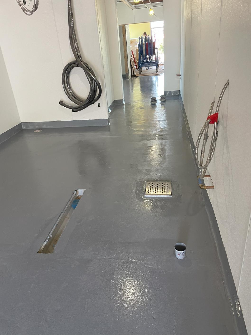 A urethane slurry coating installed in a fast food restaurant in Frederick, Maryland.