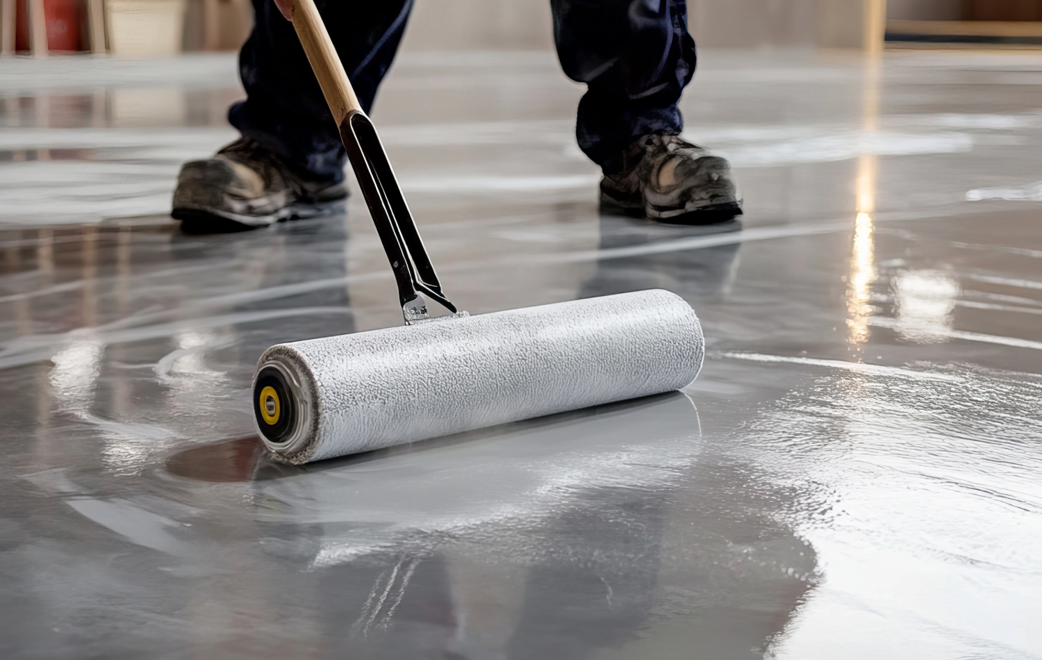 rolling paint over an epoxy floor